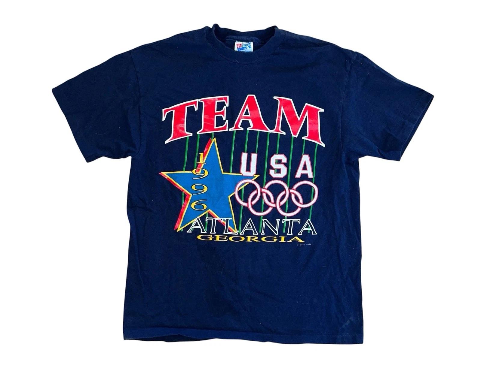 Vintage 1996 USA Olympic Team Blue Single Stitch T Shirt Size Medium USA L