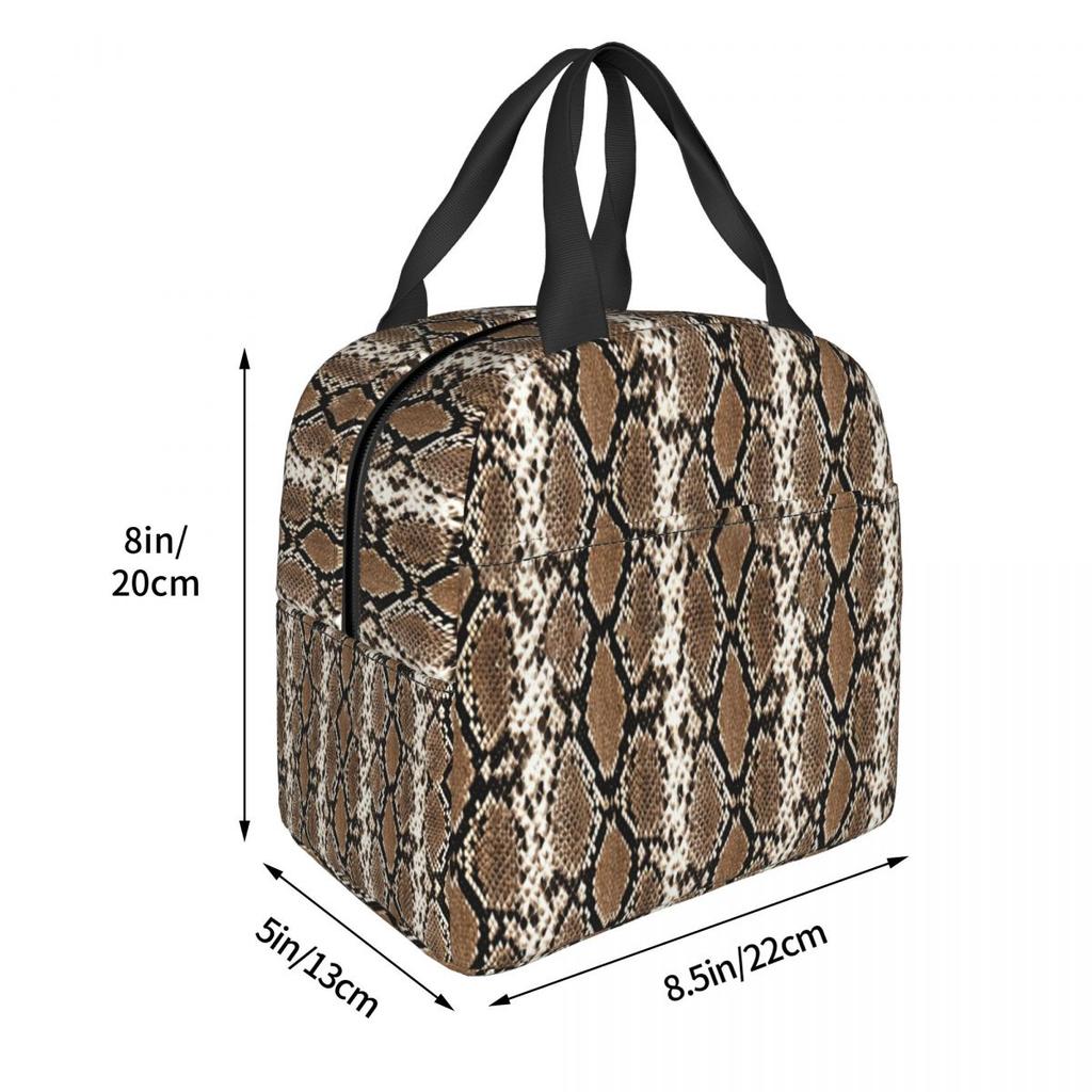 Python Skin, Snake Pattern Insulated Lunch Bag for Women Children Portable Food Boxes Thermal Lunch Box Tote