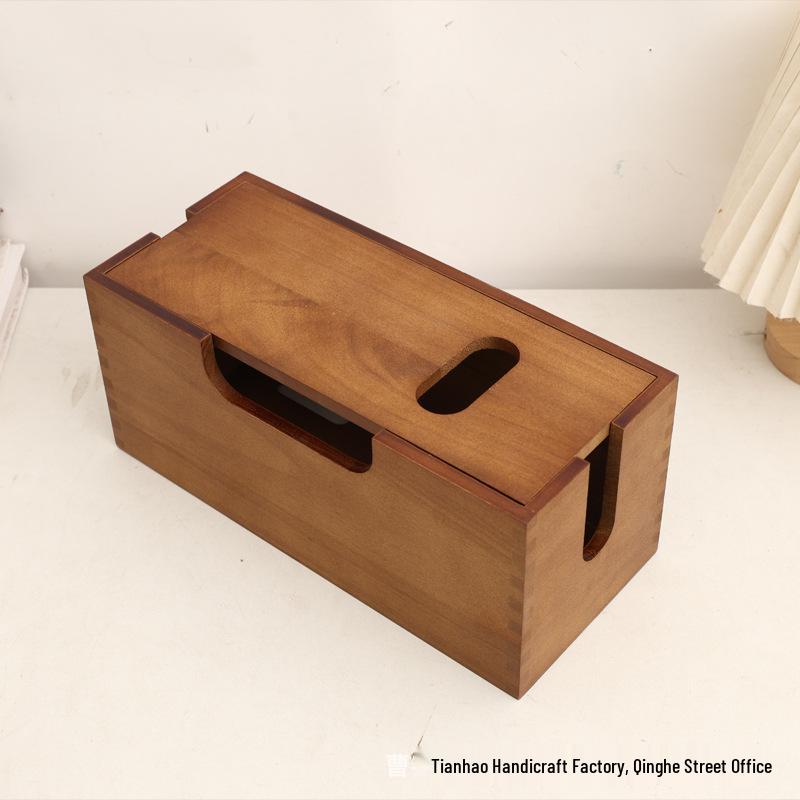 Wooden Cable Organizer Box - Under-Desk Power Strip & Charger Concealer