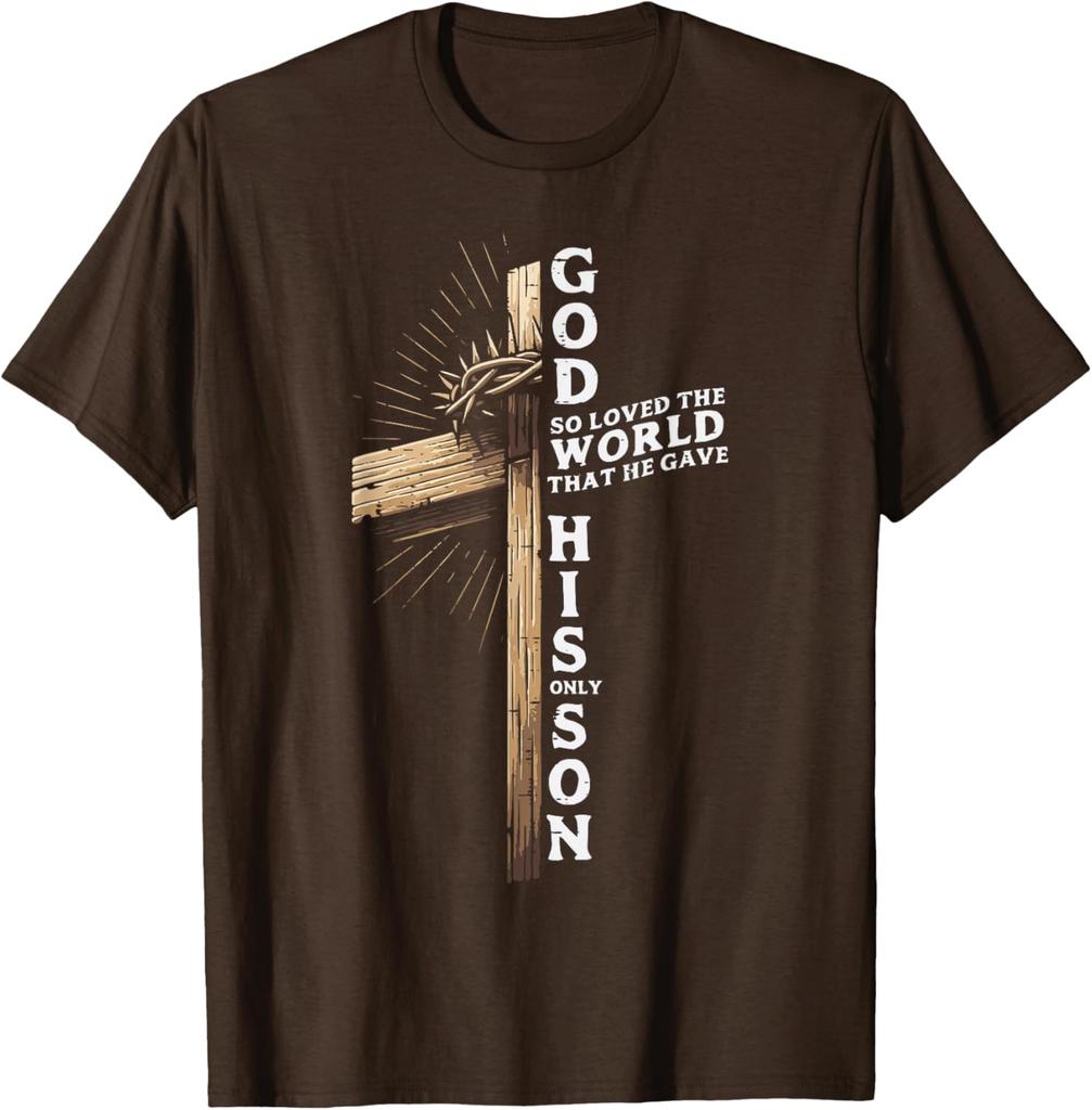God So Loved The World Cross Christian John 3:16 Graphic Tee Soft Cotton Casual Short Sleeve T-Shirt