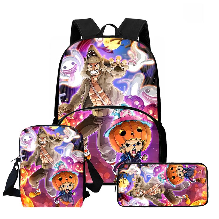 One Piece Lightweight 3PCS School Backpack Set with Front Pocket, Crossbody Bag and Pencil Case, Unisex for Boys Girls Age 6-10