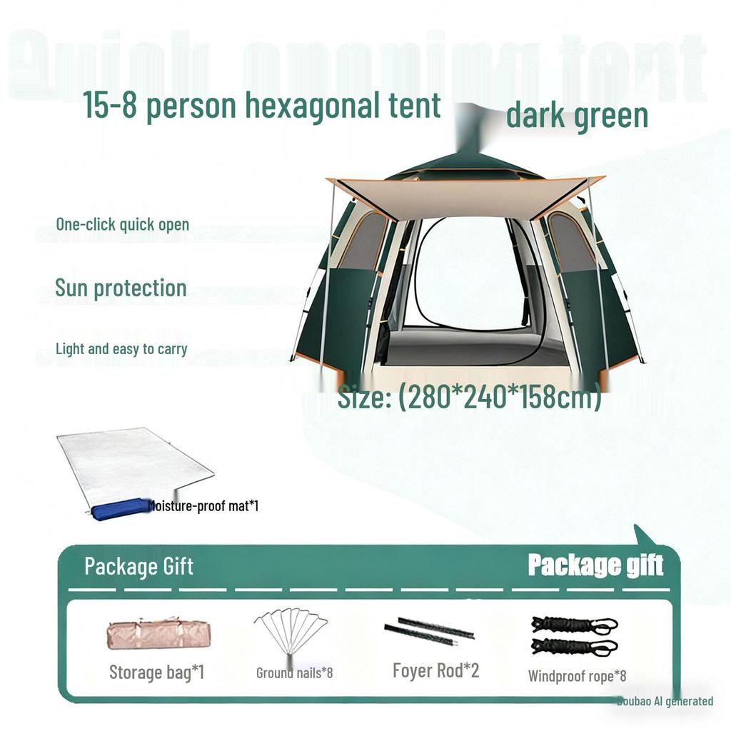 Portable Hexagonal Outdoor Tent - Quick Open, Folding, Ideal for Camping, Parks, and Family Leisure
