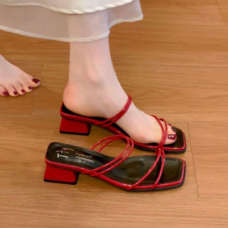 Fashion Bailamos 2025 Summer Womens Slippers Elegant Female Sandals Square Toe Clip-toe Low Heel Slippers 2025 Sandalias Beach Slides