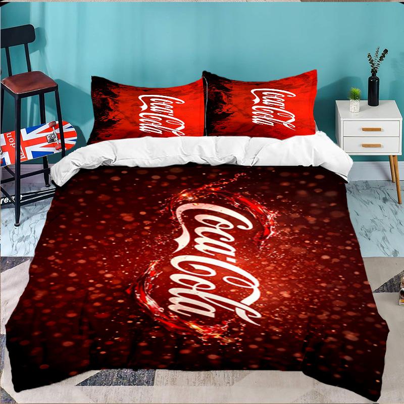 Coca-Cola Artwork Design 3-teiliges Bettwäsche-Set, Ideal für 1 Bettbezug und 2 Kissenbezüge, Perfekt als Geschenk für Fans, Ideal für Schlafzimmer, Studentenwohnheim