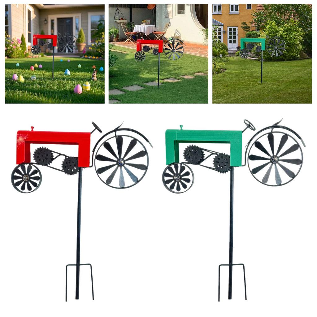 Handgefertigter Metalltraktor Gartenwindmühle Vintage Eisenkunst Skulptur Windrad Pfahl Ornament für Veranda Zuhause Rasen Hinterhof Innenbereich