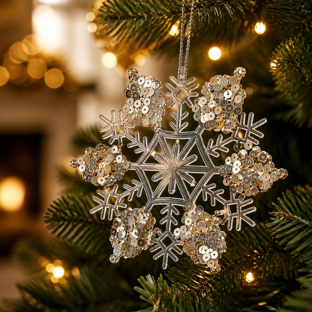 Transparent Christmas Tree Pendant Hanging Loop Snowflake Ornament  Holiday Party Decor