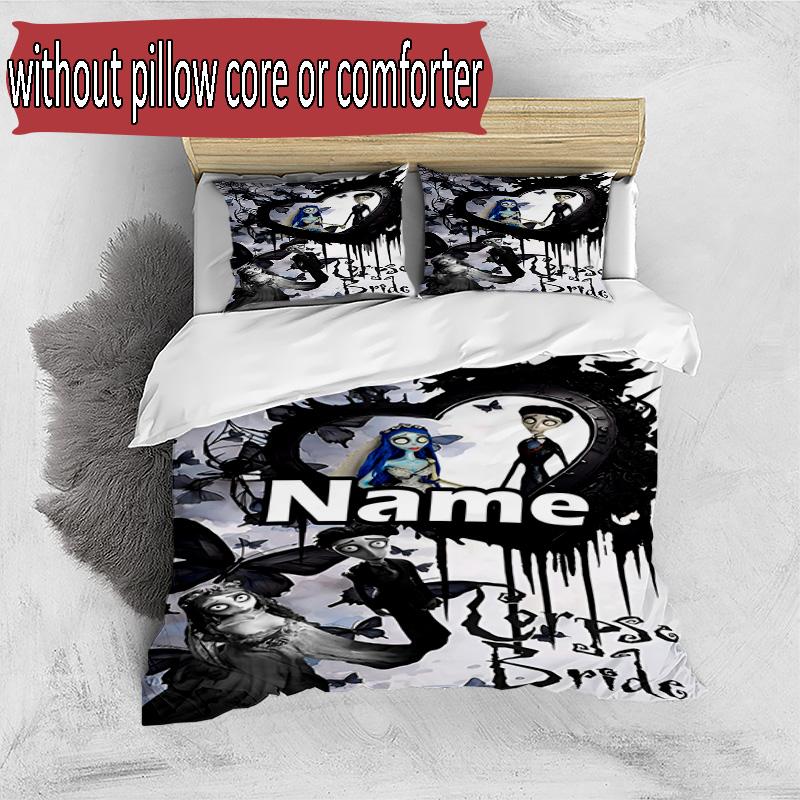 3pcs Duvet Cover Set (1*Duvet Cover + 2*Pillowcase, Without Core), Custom Name Corpse Bride Pattern Bedding Set, Home Bedroom Decor Gift