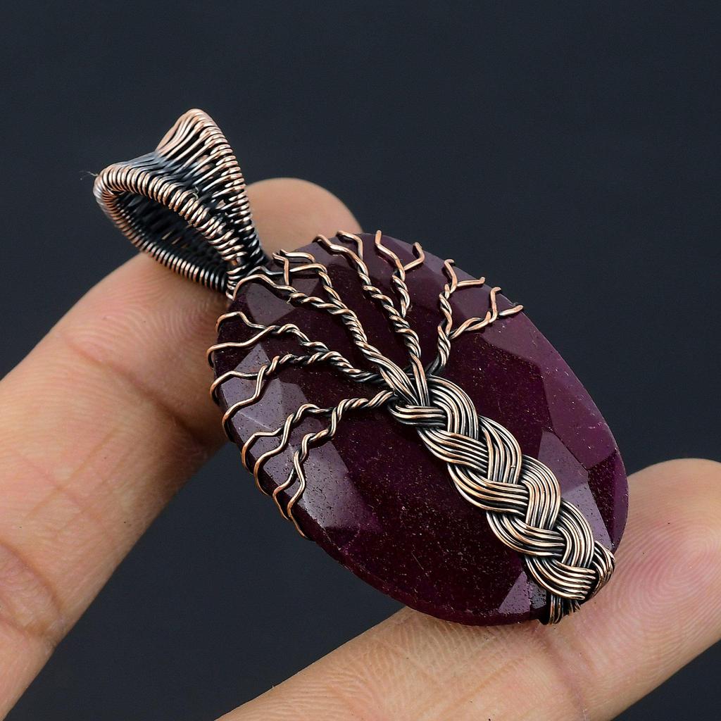 Ruby Pendant Gemstone Jewelry, 999 Copper Wire Wrapped Handmade Pendant, Latest Design Jewelry