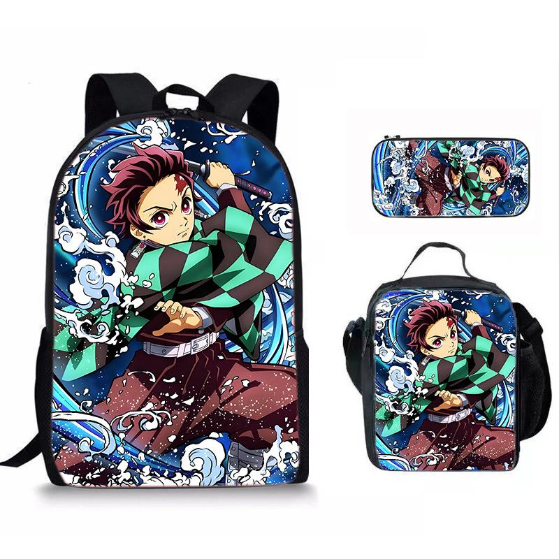 Japan cartoon comics Demon Slayer Student Backpack Stylish Three-Piece Backpack Set 0013 KTB three-piece