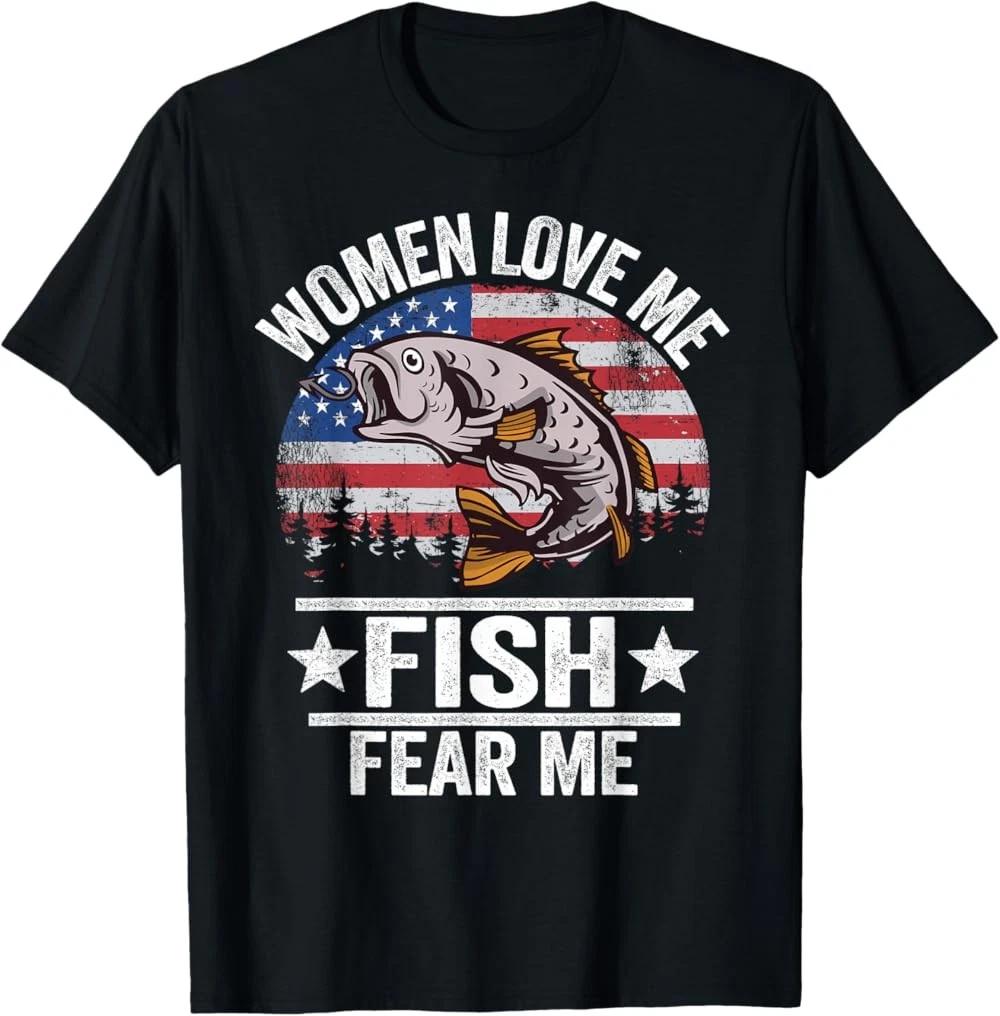 RARE! Women Love Me Fish Fear Me Men Vintage Funny Bass Fishing T-Shirt M