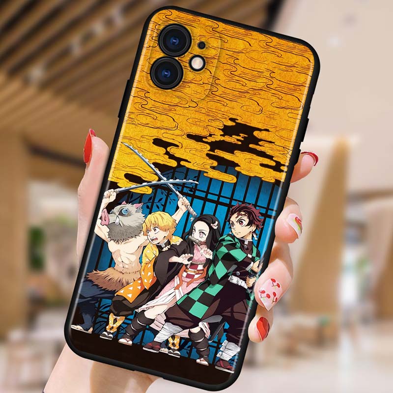 Demon Slayer Anime Etui na telefon Apple iPhone 12 Pro Max Mini 11 Pro XS Max X XR 6S 6 7 8 Plus 5S SE2020 Czarne
