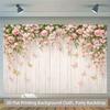 2D Flat Printing White Wood Plank Background Cloth with Pink Flowers for Birthday Party Photoshoot