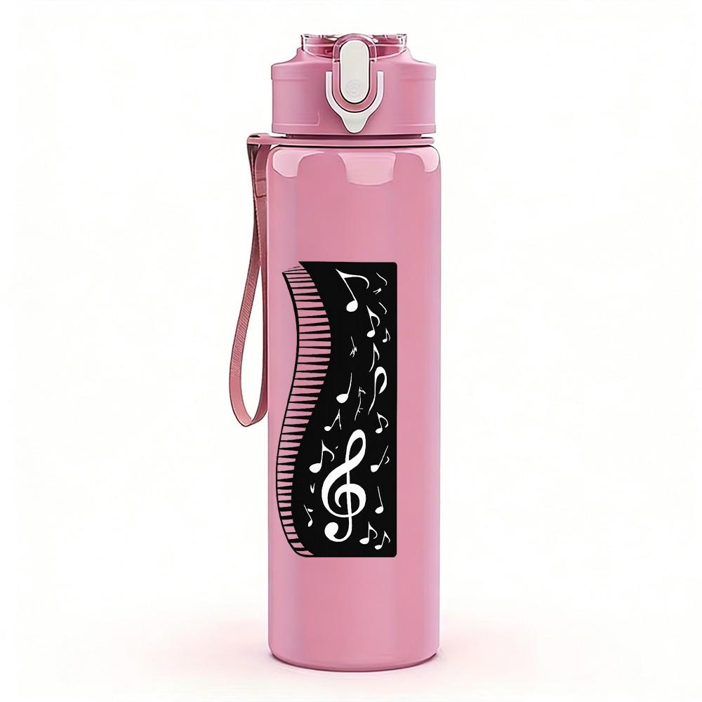 1PC Musical Note Piano Pattern 750ml Color Plastic Sports Water Bottle Leakproof Flip Straw Lid Suitable for Sports Office Home Use
