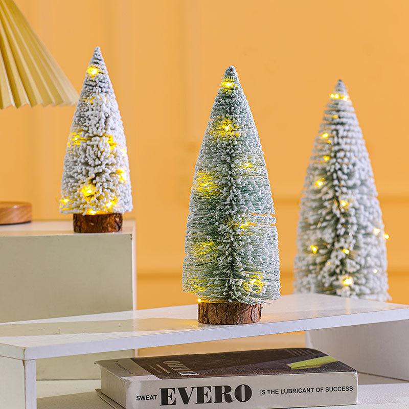Weihnachtsdekoration Klebrige Mini Schnee Weihnachtsbaum Tischdekoration Strömten Zeder Baum Szene Anordnung Geschenke