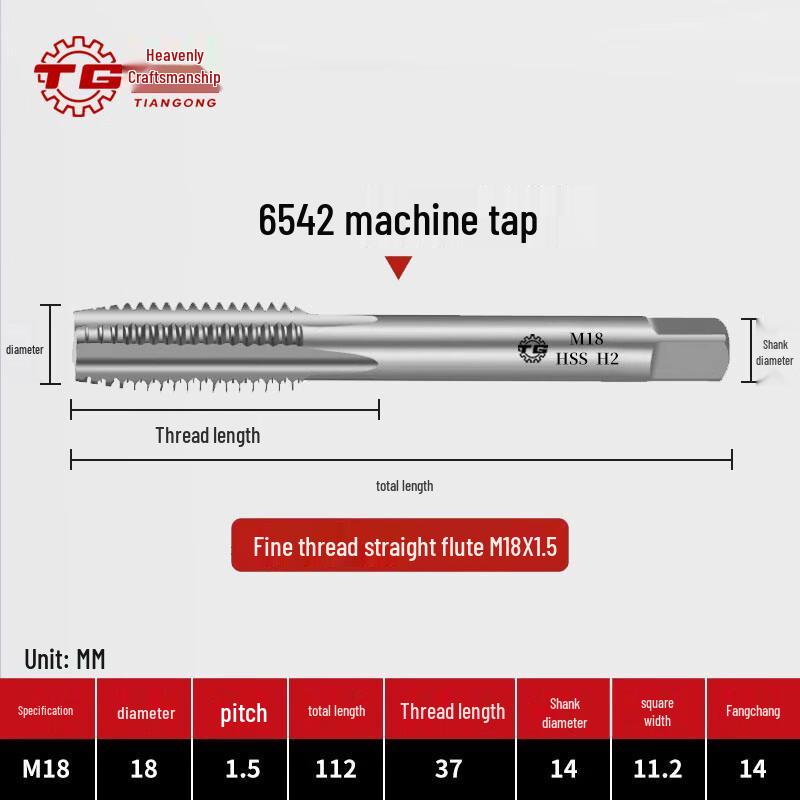 TIANGONG M2 HSS Straight Flute Machine Tap M18x1.5