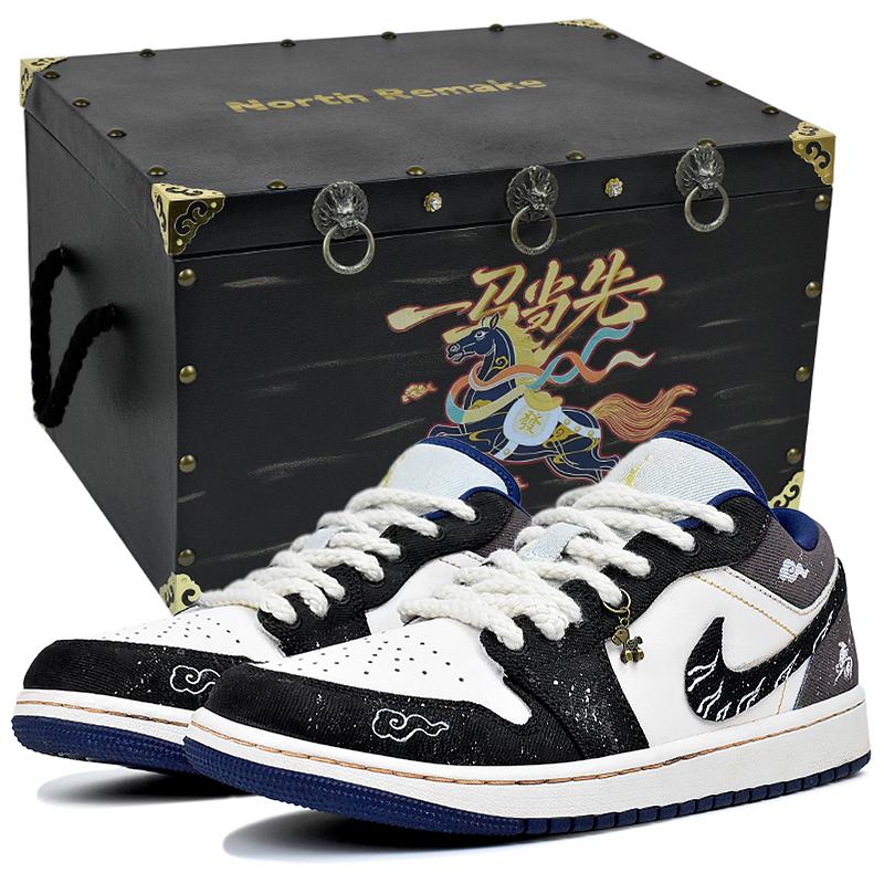 Jordan Air Jordan 1 Abrasion Resistant Low Top Vintage Basketball Shoes Men's Black White IH0648-141(Team96-S-BOX)