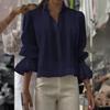 Women Shirt Lapel Long Sleeve Ruffle Cuffs Shirt Tops Pure Color Loose Fit Button Down Office Lady Summer
