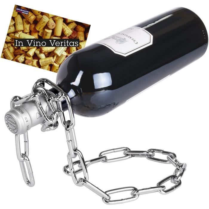 BRUBAKER Porte-bouteille de vin - Chaîne magique - Métal - Carte de vœux incluse - Idée cadeau originale - Objet décoratif