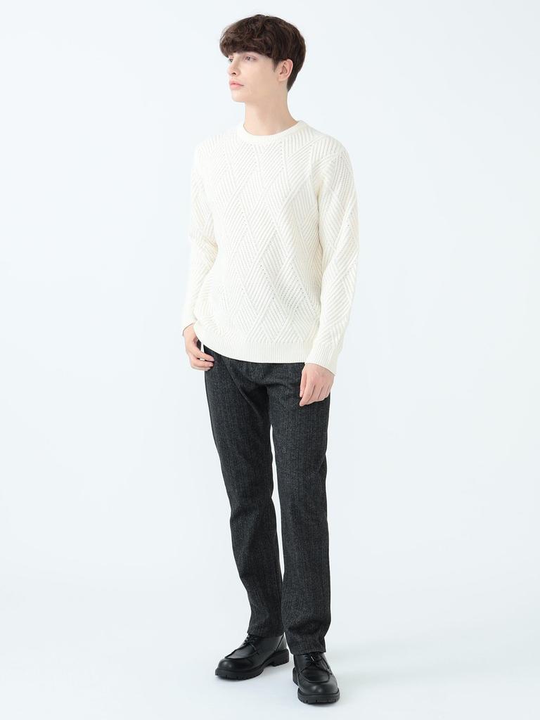 Beams Heart Men's Large/Small Knit Geometric Print Crew Neck Knit, OFF_WHT, Size M