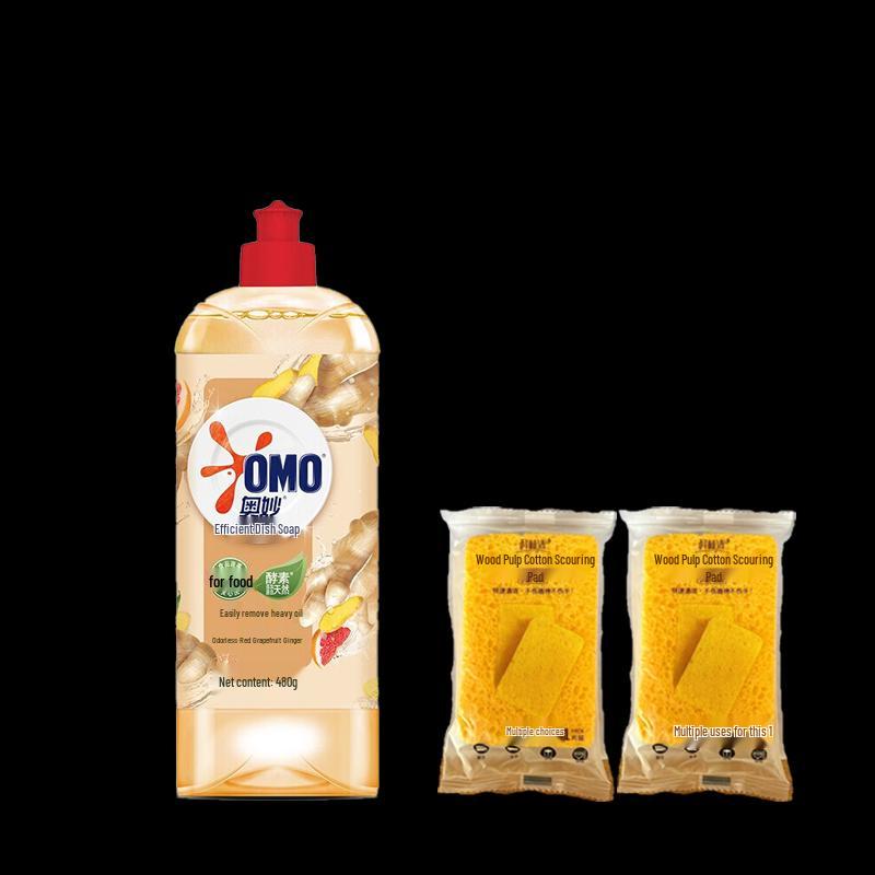 OMO Ginger Scent Dish Soap 480g Twin Pack with Scouring Pads