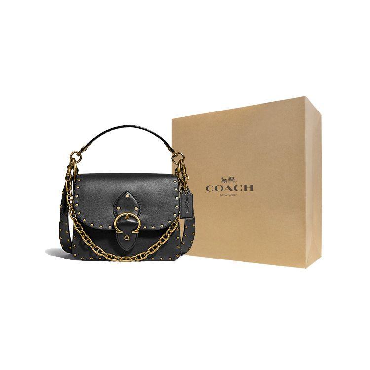 Coach Beat 18 Studded Chain Leather Small Square Bag Women handbags Black 4600-B4BK