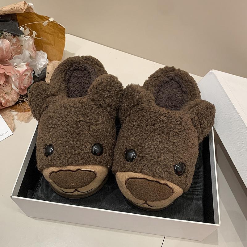 Cute Cartoon Puppy Fluffy Slippers Women's New Soft Plush Outer Wear In Autumn and Winter 2025 Anti-skid Shit Feeling