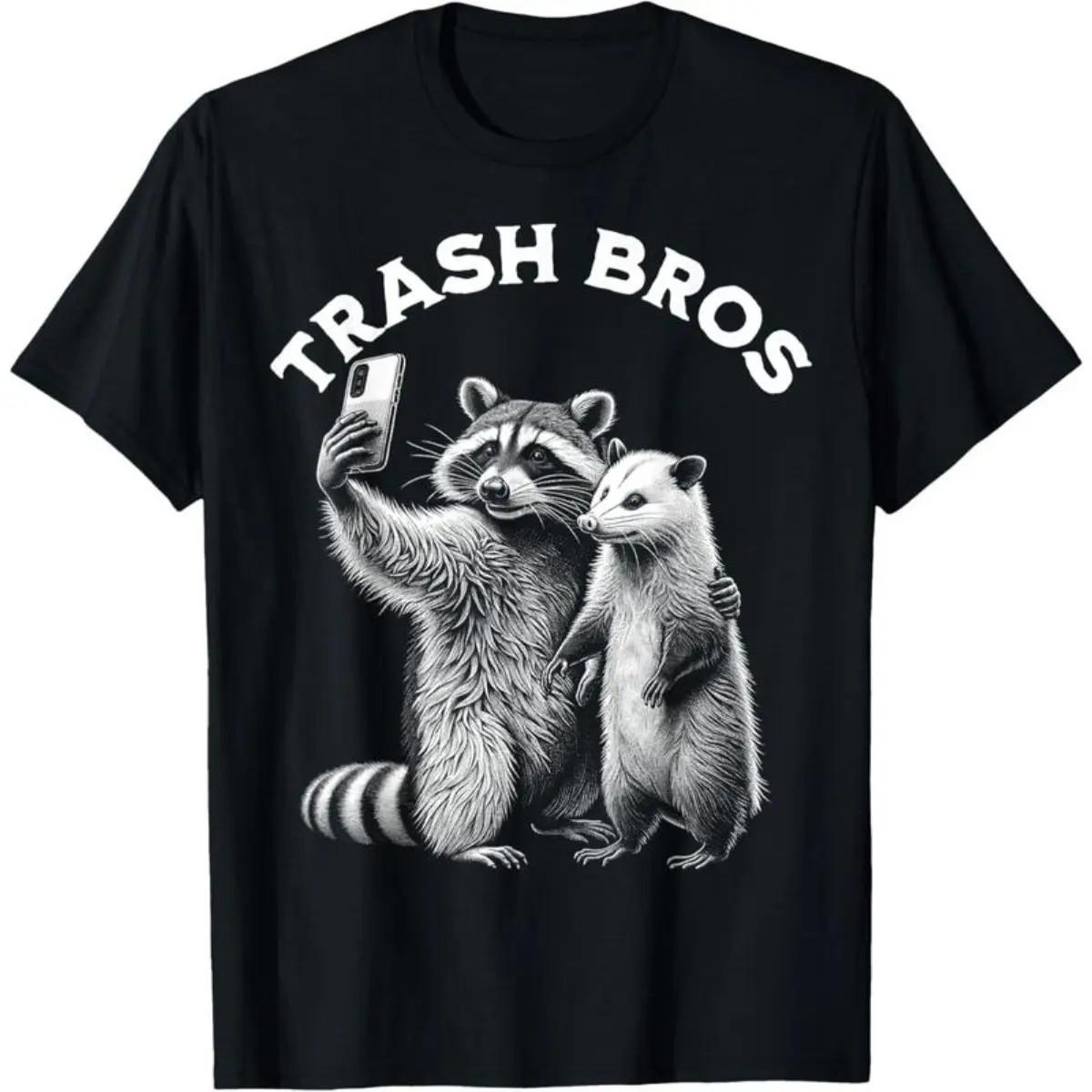 Opossum Racoon Trash Bros Selfie Funny Meme Possum Graphic T-Shirt Graphic Top S