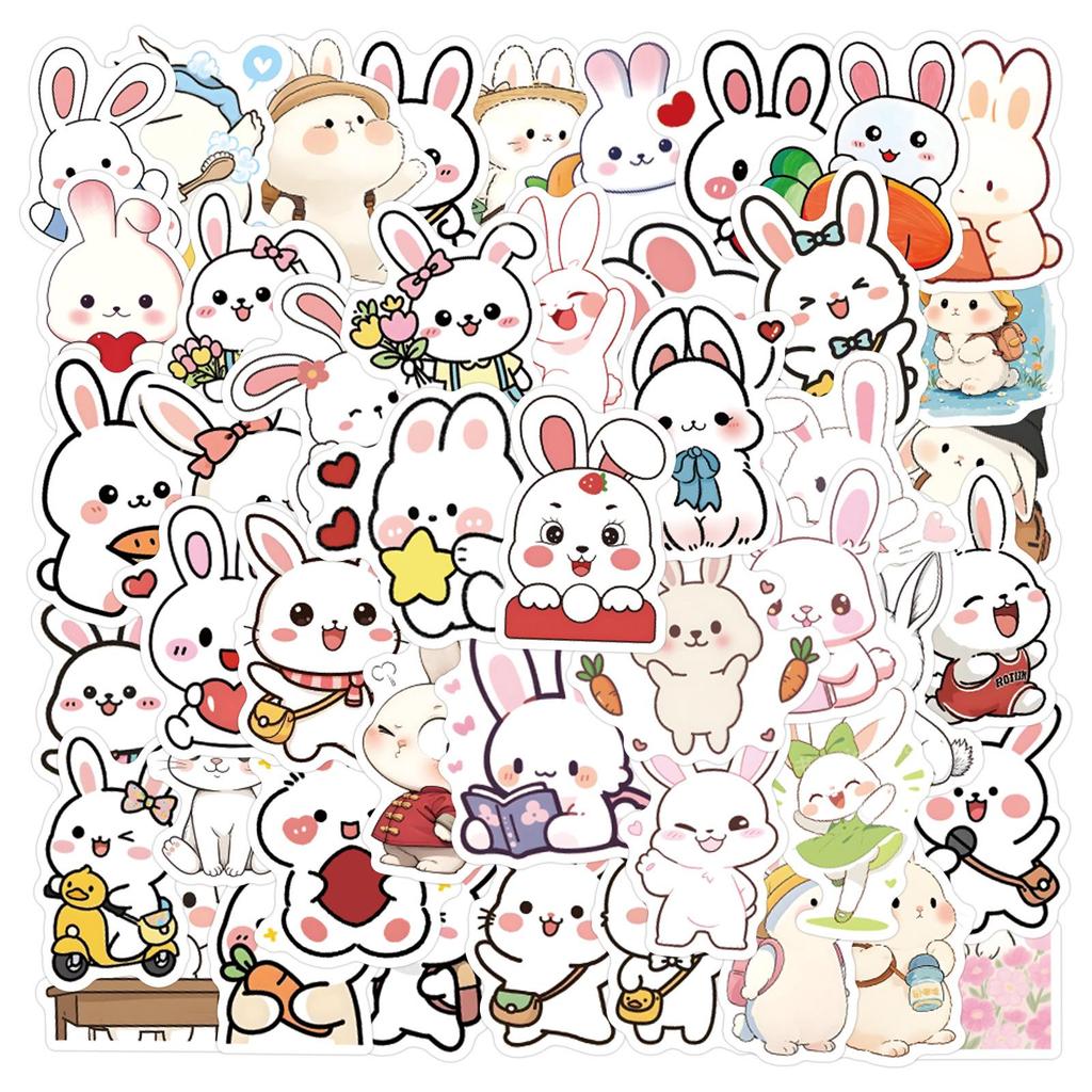 60 Cute Rabbit Cartoon Stickers: Waterproof Decorations for Planners, Water Bottles, and Computers