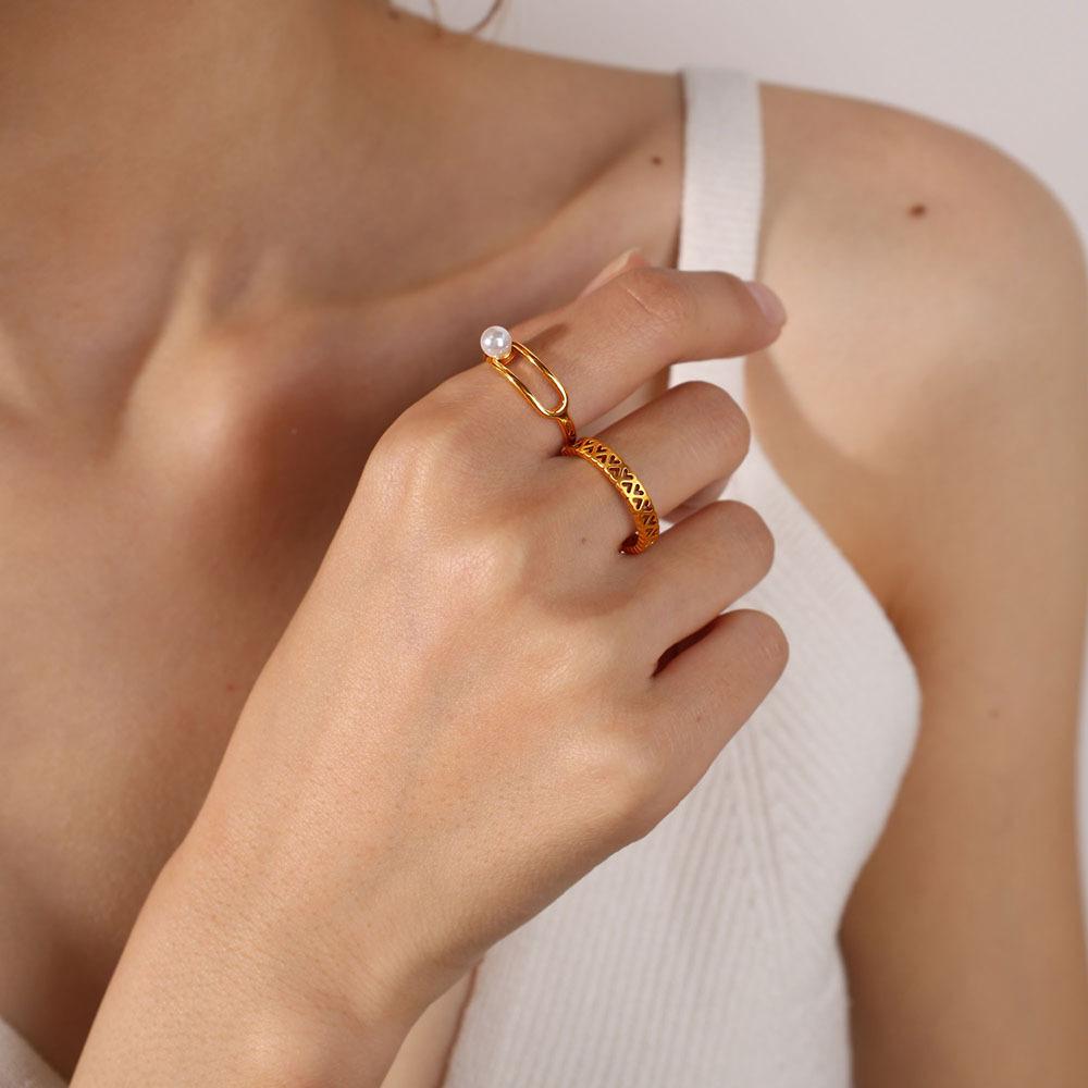 Simple wind sugar cube multi-layer diamond-encrusted zircon open ring women's stainless steel light luxury unique adjustable ring