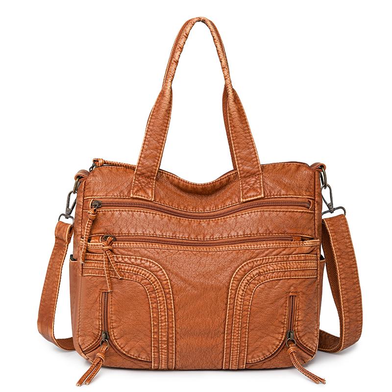 

Сумка-тоут женская винтажная мягкая кожаная джинсовая сумка через плечо коричневый