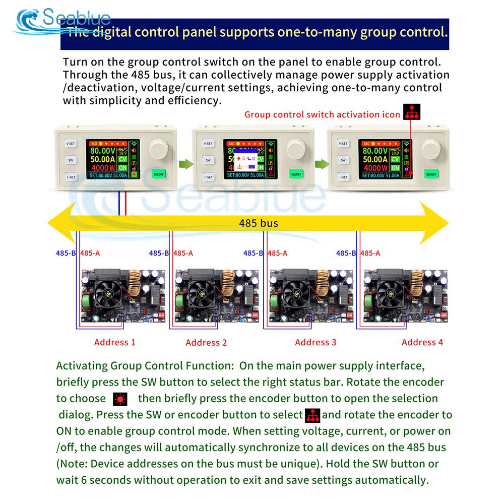 XY8050S 4000W Programmable DC Buck Converter 12-90V to 0-80V 50A MPPT Solar Charging CV CC Step-down Module Color LCD Display