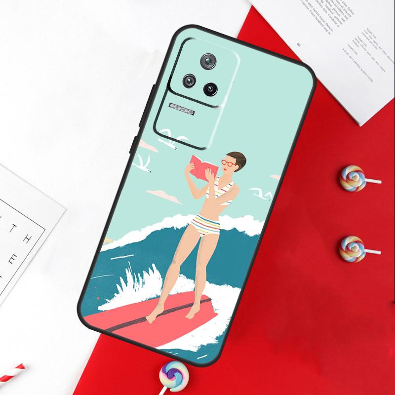 Surfboard Surfing Surf Girl Cover For Xiaomi 14 Ultra 15 13 11T 12T 13T 14T Pro POCO X7 Pro X3 X5 X6 M6 F5 F6 Pro Case