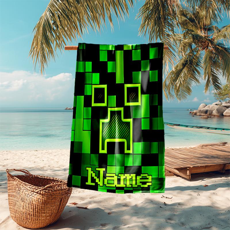 Personalized customized proof beach towel with Game Block Pixel World  pattern - soft, absorbent, quick-drying, perfect swimming, camping&bathing