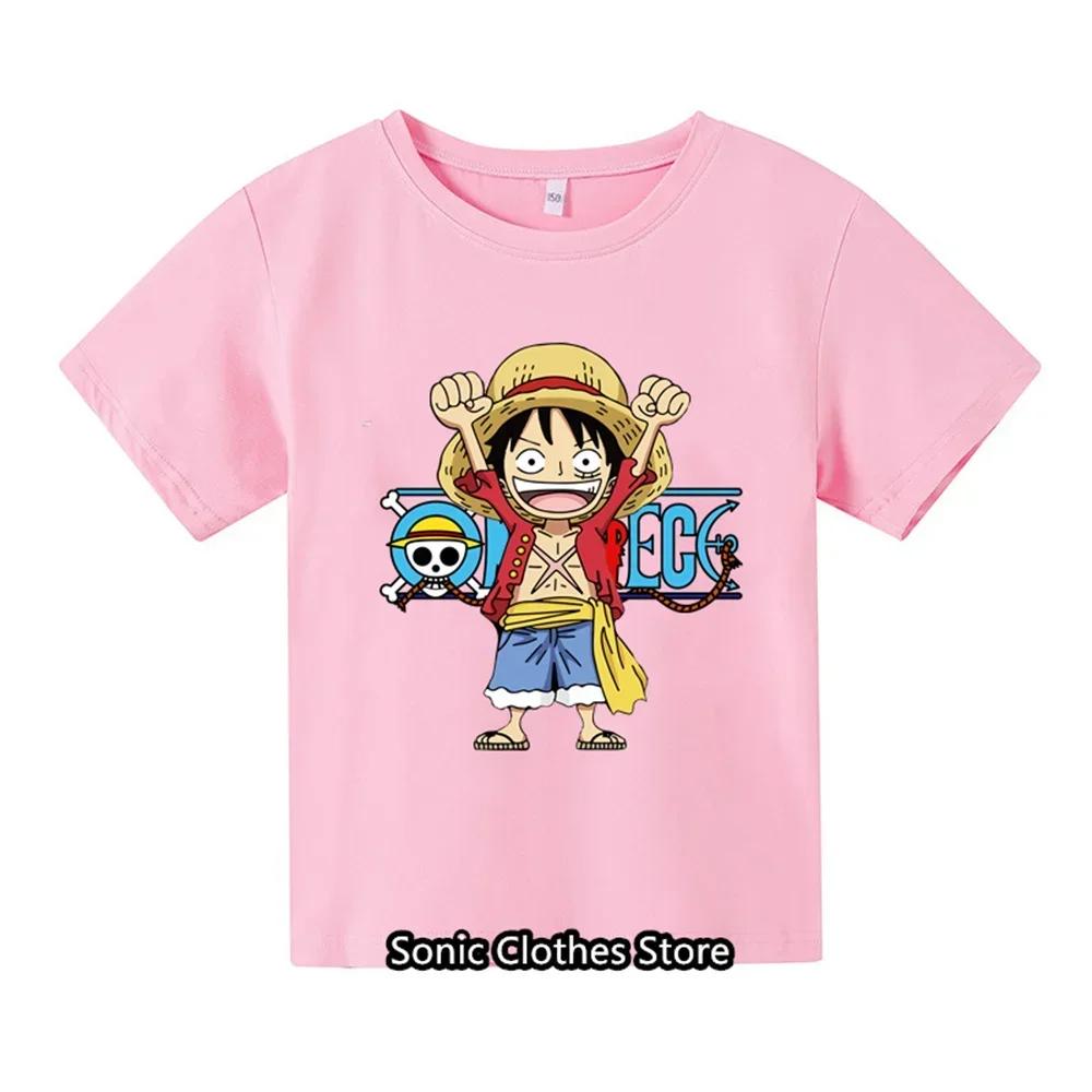 Maglietta One Piece Abbigliamento Bambini Bambini Maglietta Puro Cotone Fantasia Cartone Animato Anime Estiva Casual Top T-shirt Luffy Ragazzo Ragazze Streetwear 130