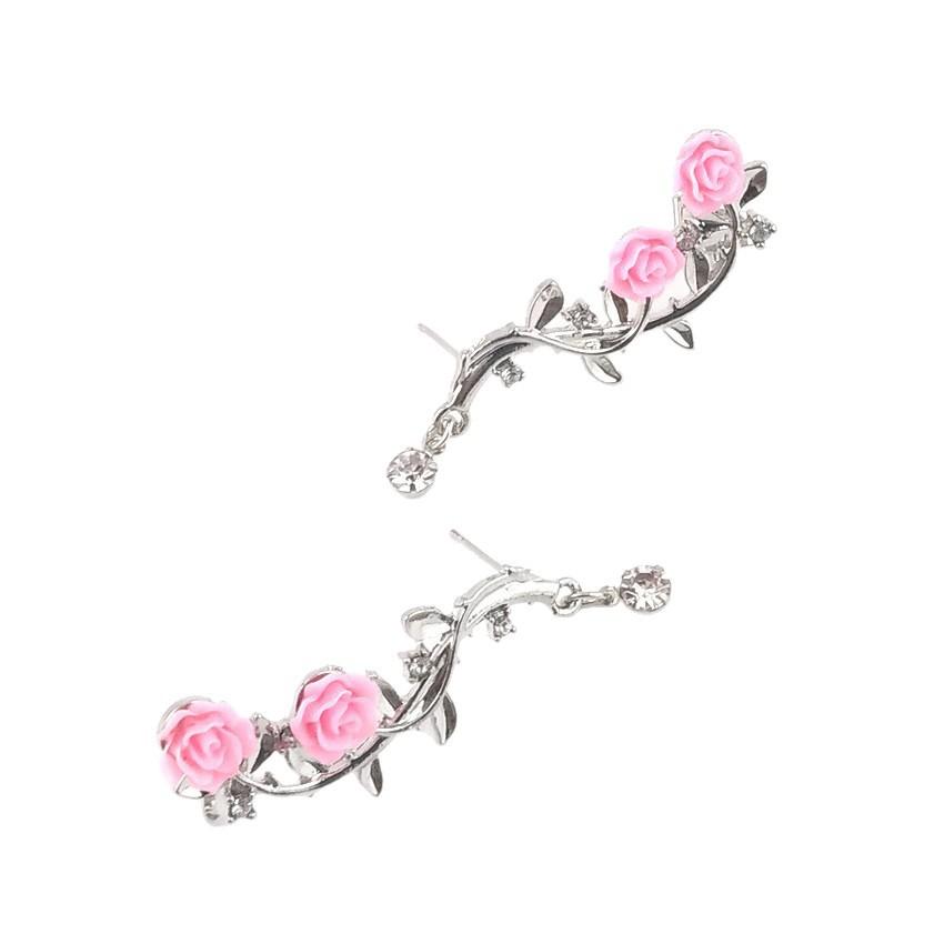 Non-Pierced Flower and Vine Motif Clip-On Earrings in Gold and Silver