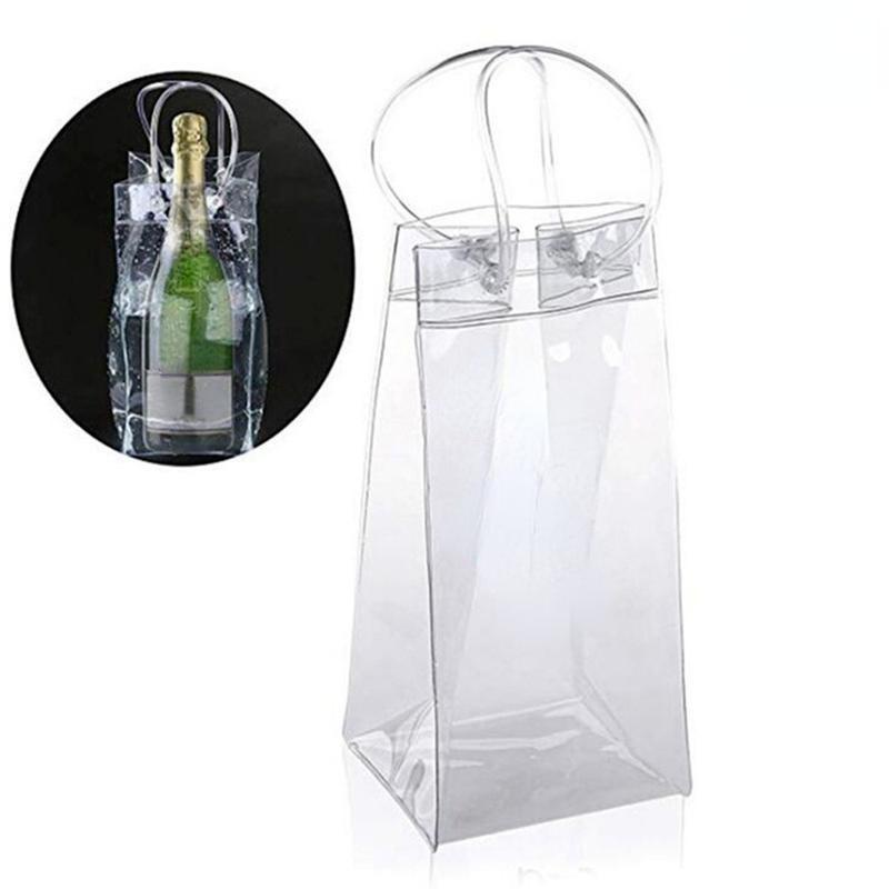 1Pc PVC Leakproof Ice Bag Eco Friendly Transparent Ice Pack Portable Ice Bucket Wine Champagne Bottle Chiller with Carry Handle