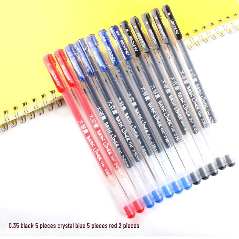 Student Use Ballpoint Pen - 0.35mm Water-Based Black, Red, Blue-Black Ink, Large Capacity