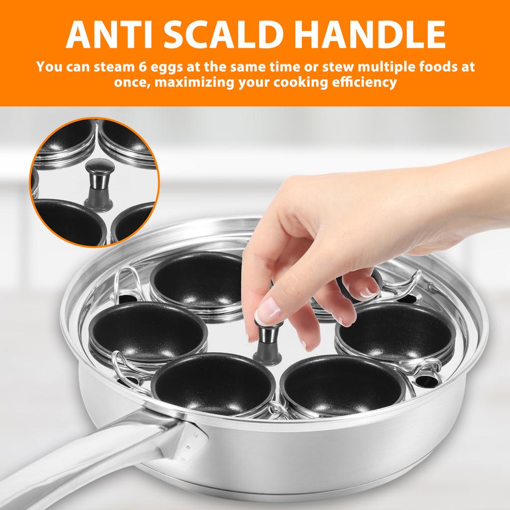 1 Pc Stainless Steel Egg Poacher Pan Uniform Heating Poached Egg Cooker Thermal Insulation Poached Maker Pan with 4/6 Small Cups