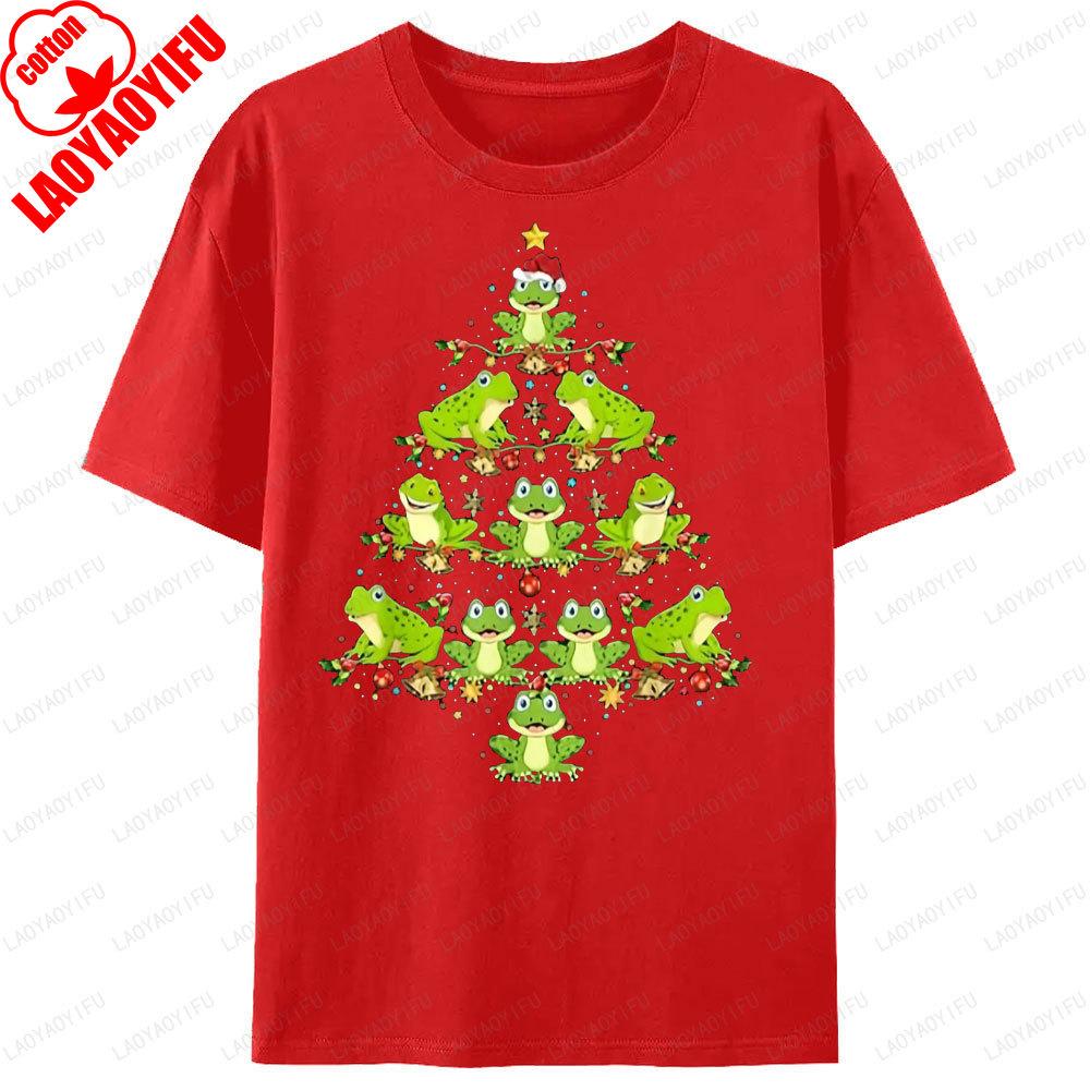 Frog Squad Christmas Trees Graphic Printed T Shirts Clothes For Unisex Funny Cute Xmas Hat TShirt Unisex Cotton Tops Classic Gift