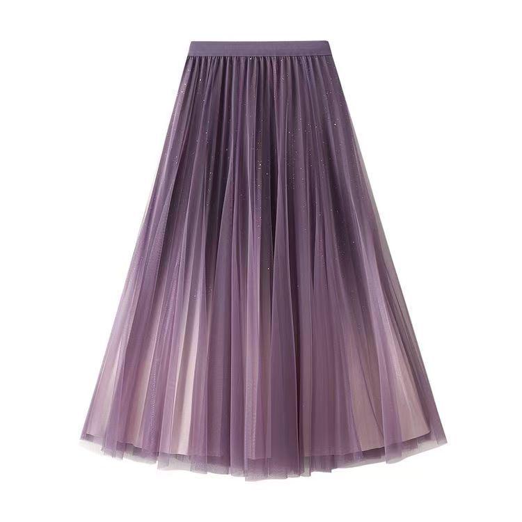 Women s Starry Sky Pleated Mesh Skirt - Stylish Autumn/Winter 2025 M фиолетовый