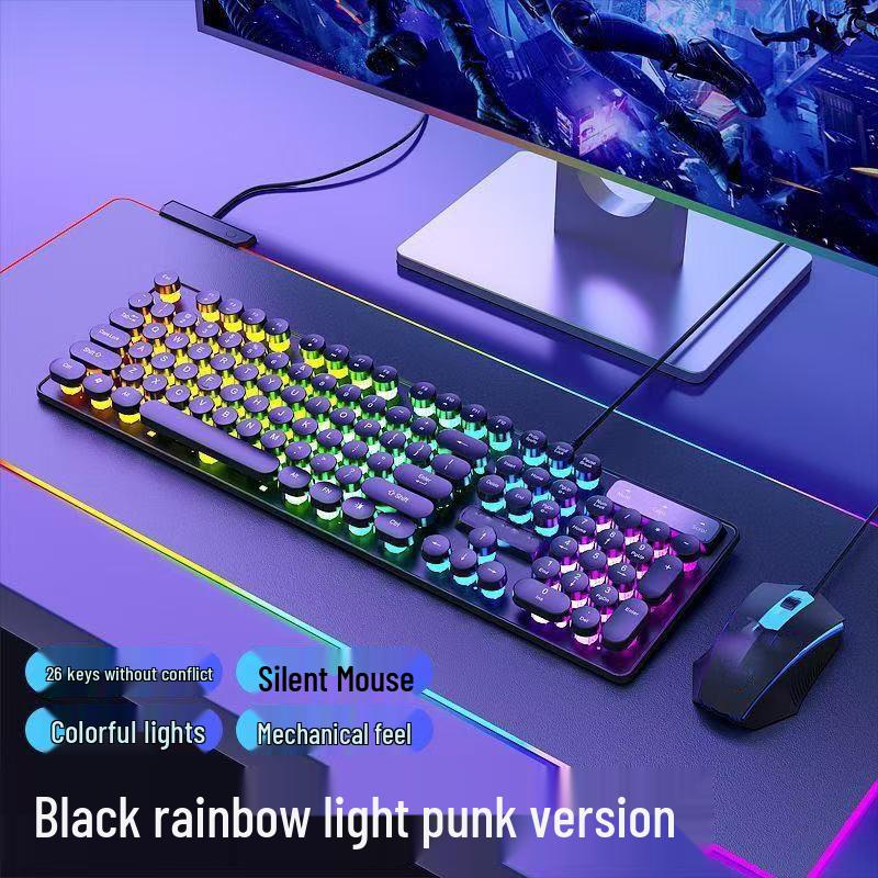 Retro Punk Mechanical Feel Gaming Keyboard & Headset Combo for Desktop/Laptop Gaming