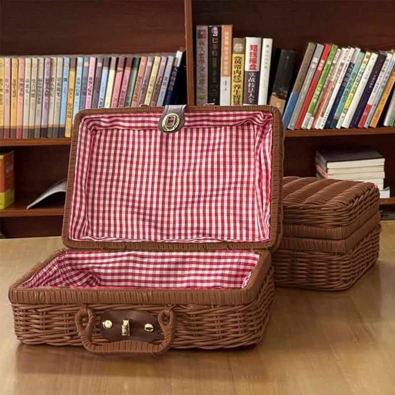 Portable Travel Toiletry Makeup Bag Woven Ratton Gift Box Cosmetic Organizer Large Capacity for Women Girls