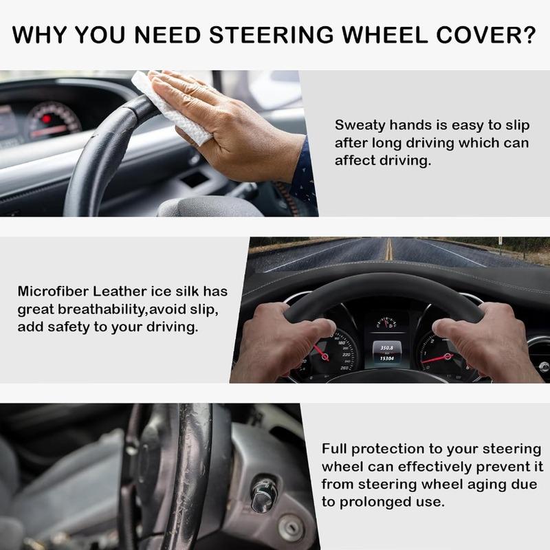 White Embroidery Butterfly Car Steering Wheel Cover14.515 Inch Universal Leather Covers Breathable AntiSlip Odorless Steering W