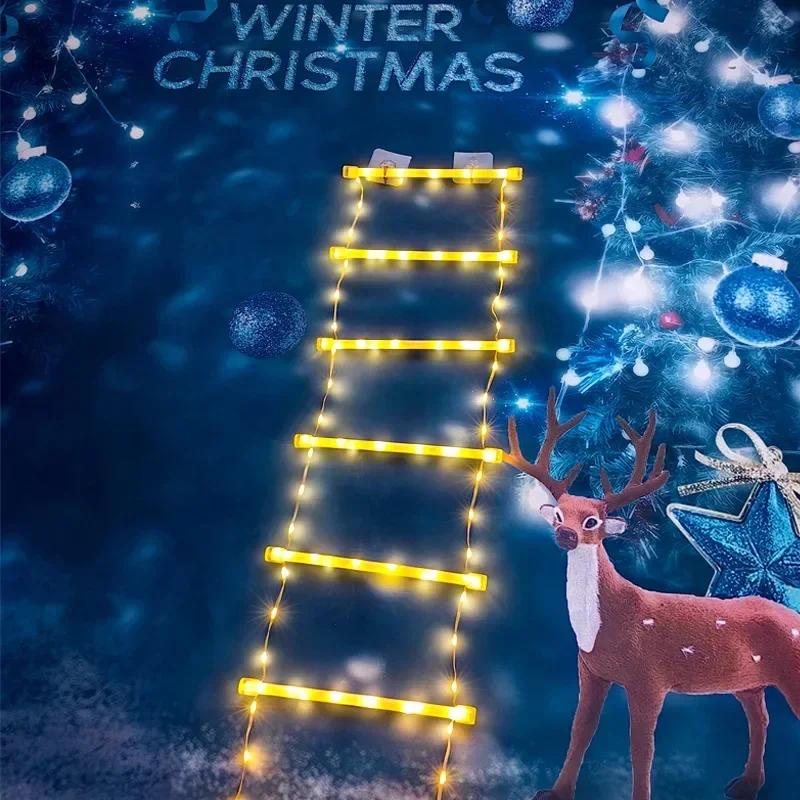 Christmas Decorations LED Ladder Lights with Climbing Santa Claus Christmas Decorative Lights for Home Holiday Garden Wall Decor