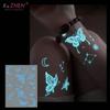 1/6Sheet Large Blue Luminous Butterfly Tattoo Stickers Women Glow In The Dark Waterproof Temporary Tattoo Music Festival Party