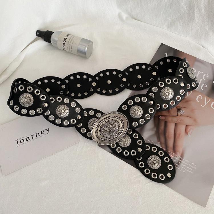 

High-End Retro Waist Belt with Decorative Rivets for Women чёрный