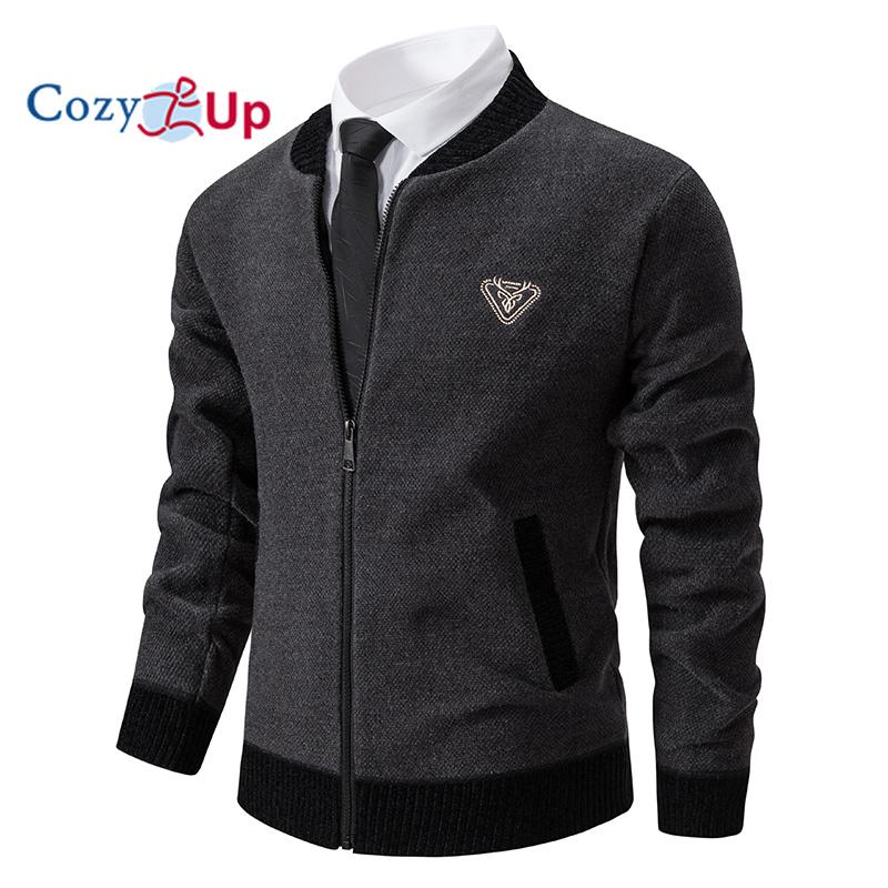 Cozy up Men's Baseball Jacket Stand Collar Slim Fit Knit Cardigan Sweater Casual Jacket