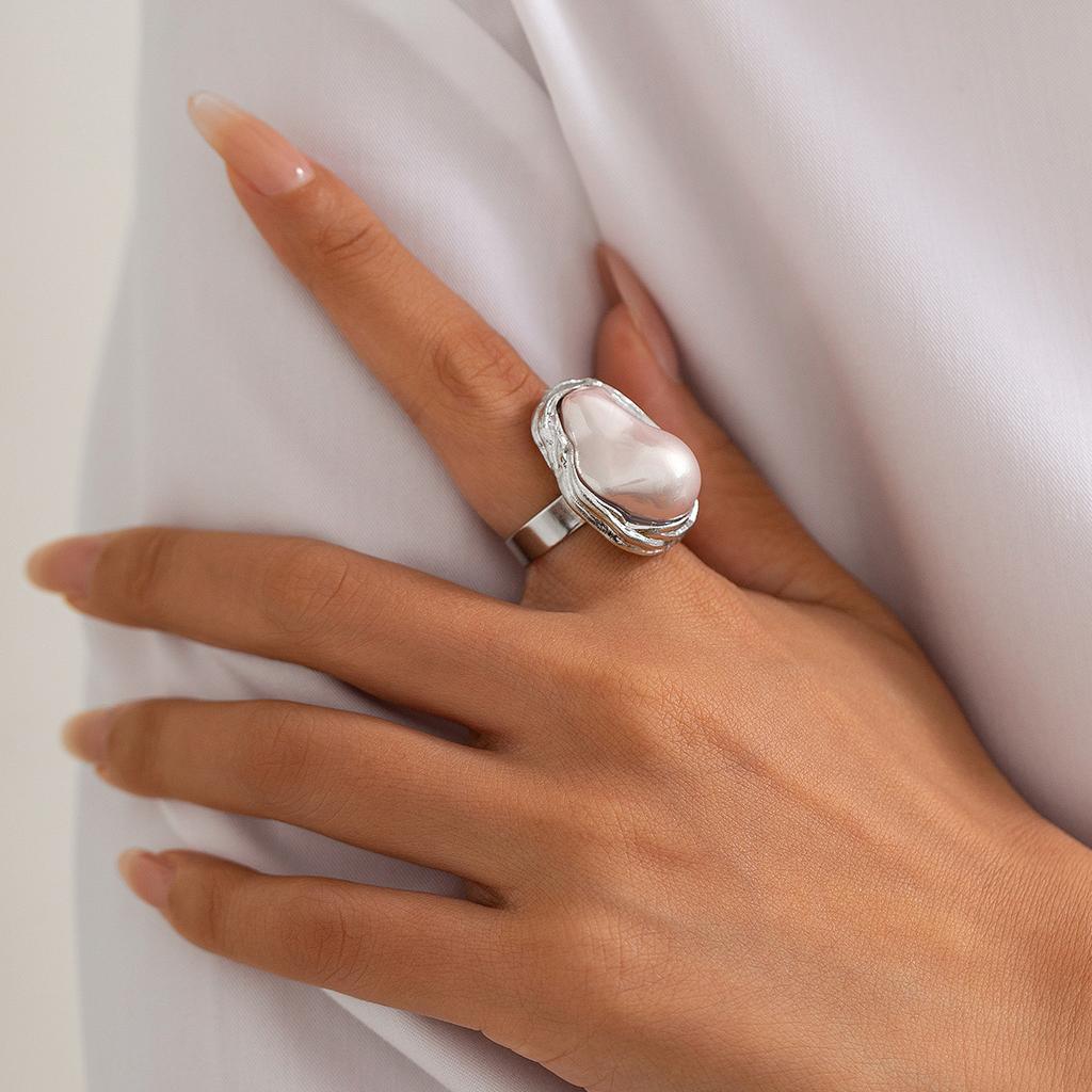 Pink Grey Silver Gold Plated Vintage Colorful Irregular Faux Baroque Big Rings for Women
