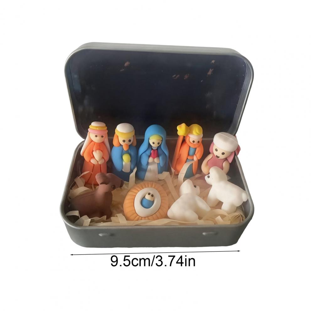 1/2/3Pcs Mini Nativity Scene Set in Tin Box Handcrafted Pocket Size Nativity Scene Tin Resin Birth of Jesus Ornament Christmas D