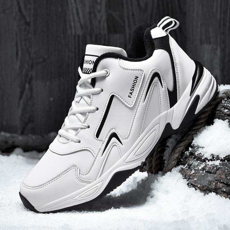 

Зимняя мужская повседневная обувь, кожаная амортизирующая плюшевая прогулочная обувь, уличные зимние ботинки 39 белый
